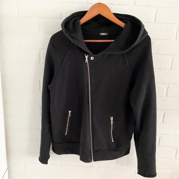 Aritzia TNA Hoodie Perfecto Cotton French Terry Black Silver Zip Pockets Women M - Picture 2 of 14
